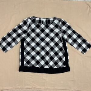 J. Jill Love Linen Black White Check Buffalo Plaid Gingham Blouse Size XS